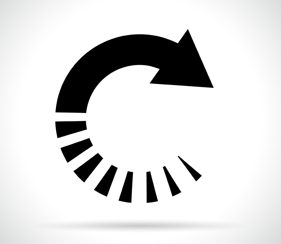 Black curved arrow on white background.
